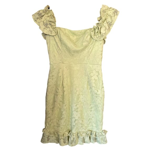 Selfie Leslie Verona Off-Shoulder Lace Overlay Mini Dress Apple Sz S - Picture 2 of 13